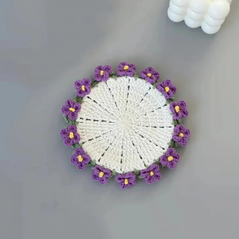 Lily of the Valley Crochet Flower Drink Coasters for Tea Tables Handmade Floral Home Decor