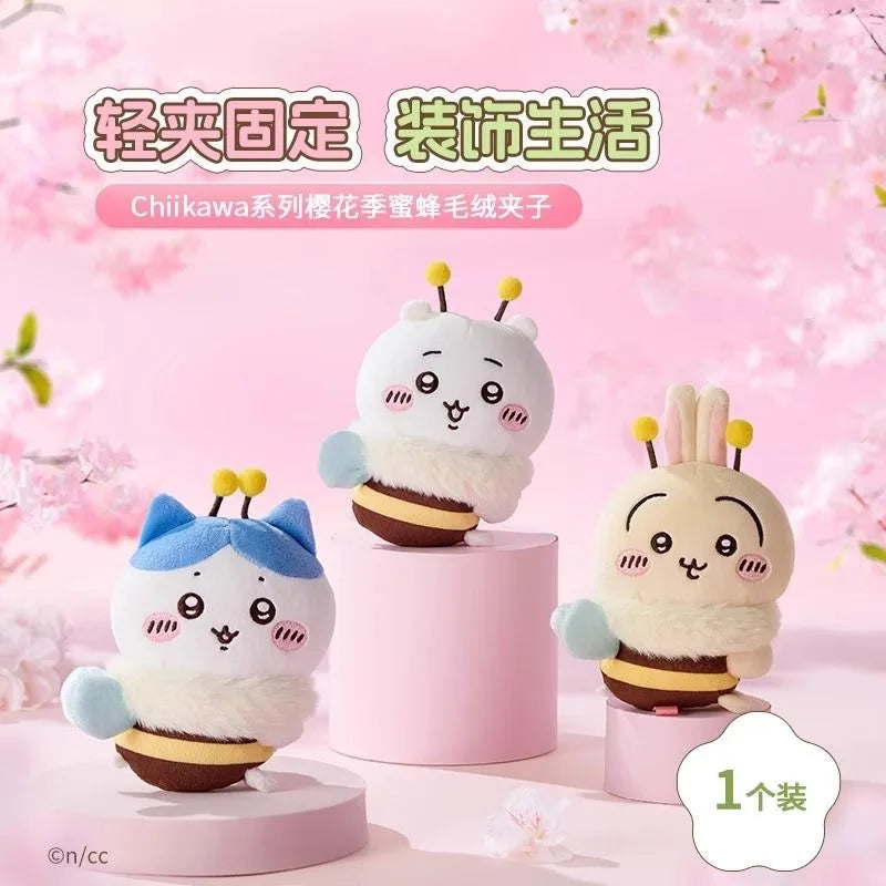 Chiikawa Sakura Season Bee Plush Doll - Cute Stuffed Animal in White/Deep Blue/Orange, Soft Huggable Companion for Kids & Fans