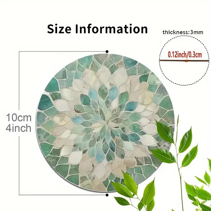 Green Gradient Leaf Wooden Coaster Set of 6, 10 cm Printed Botanical Drink Mats for Coffee Tables, Tea Cups and Everyday Home Decor