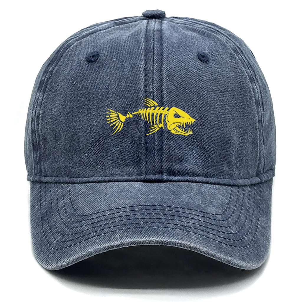 Vintage Washed Fish Skeleton Baseball Cap | Distressed Unisex Snapback Trucker Hat