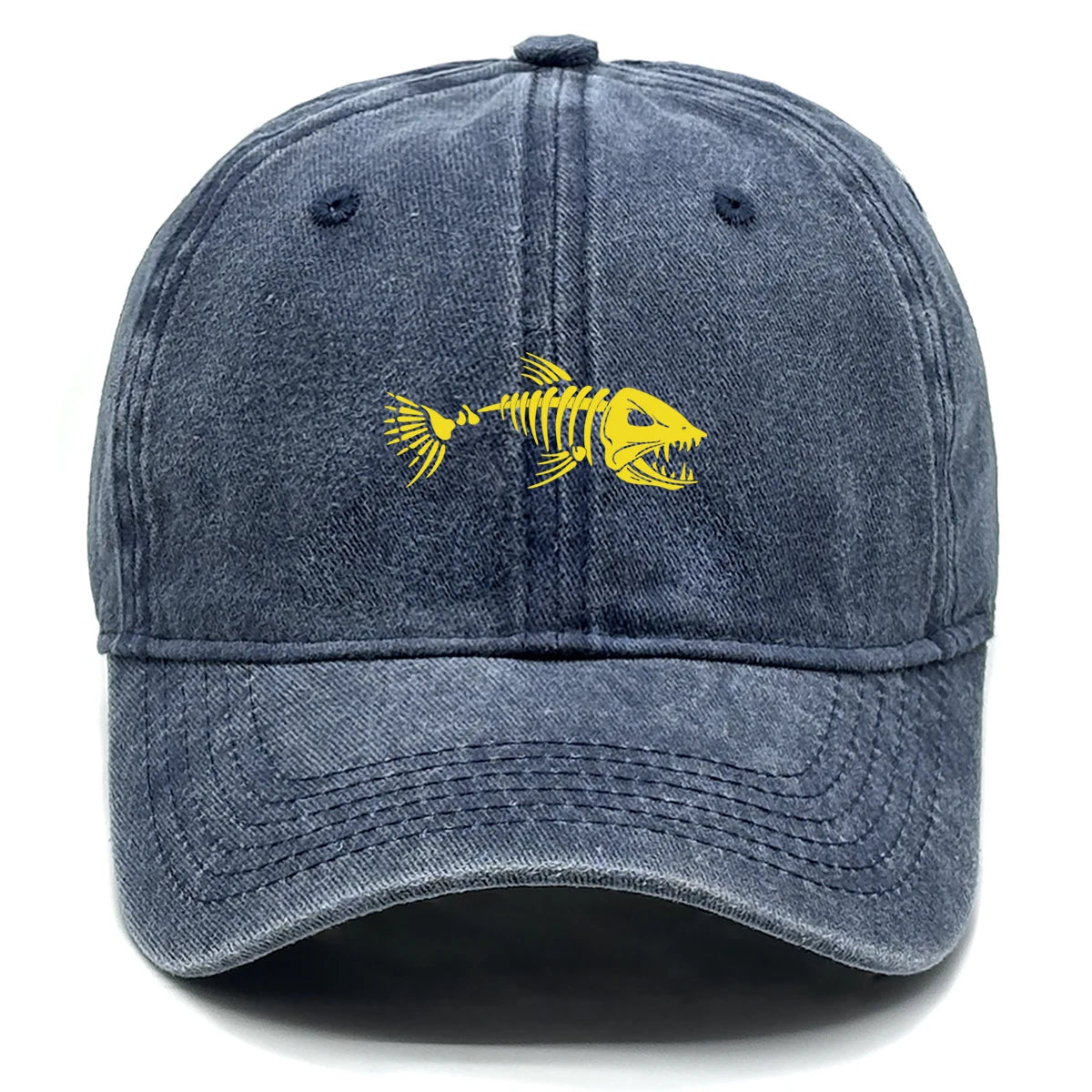 Vintage Washed Fish Skeleton Baseball Cap | Distressed Unisex Snapback Trucker Hat
