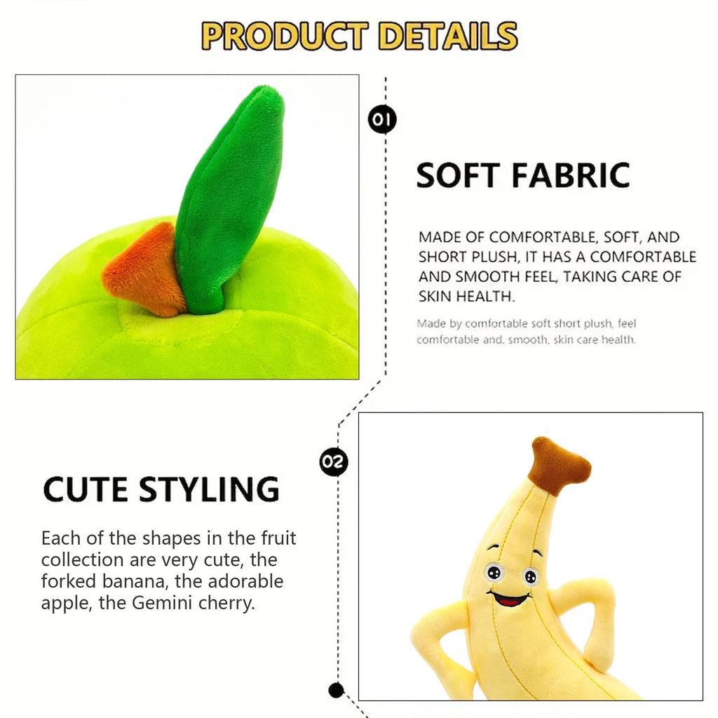 Ultra-Soft Fruit-Like Plush Toys: Apple & Banana Pillows - Ideal for Home Decor, Crane Machine Prizes & Holiday Gifts