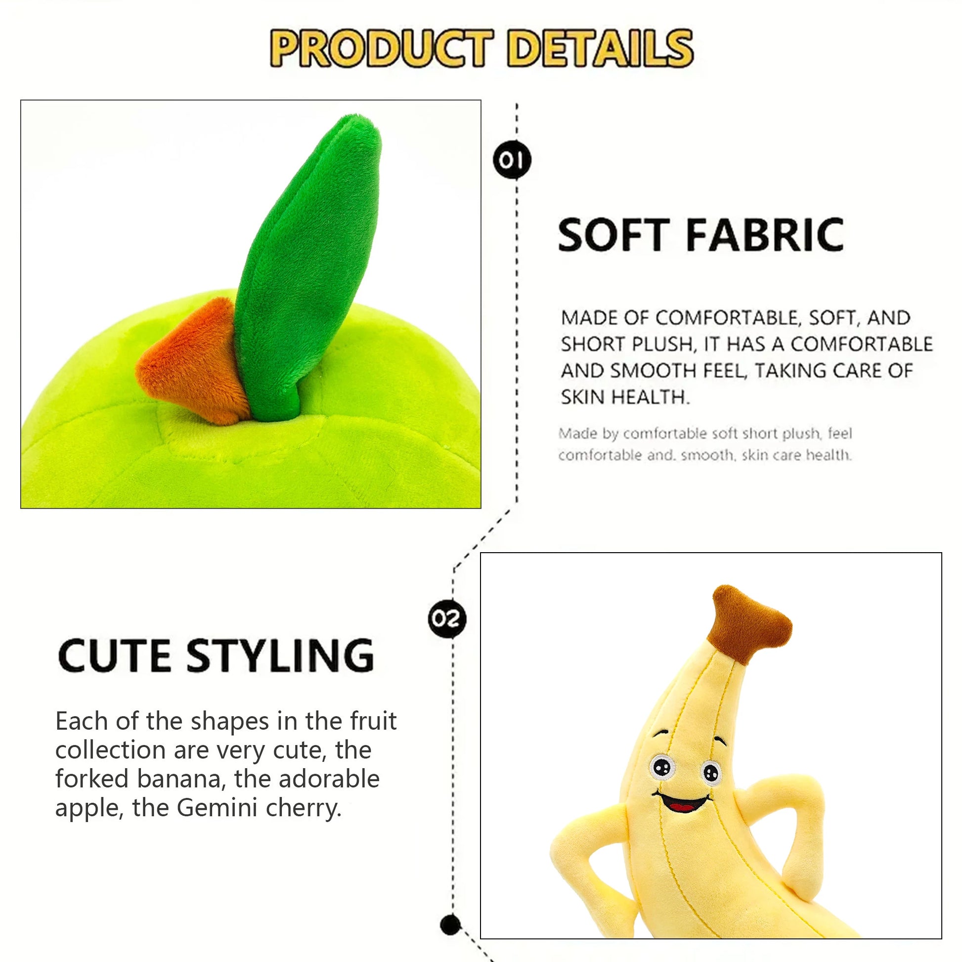 Ultra-Soft Fruit-Like Plush Toys: Apple & Banana Pillows - Ideal for Home Decor, Crane Machine Prizes & Holiday Gifts