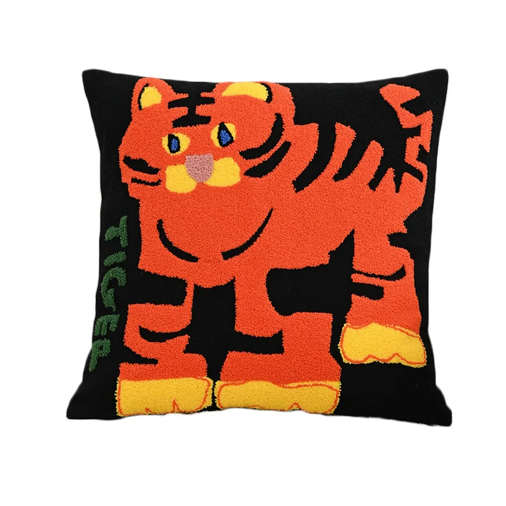 Color Pop Animal Embroidered Pillow Cover – 45 × 45 cm