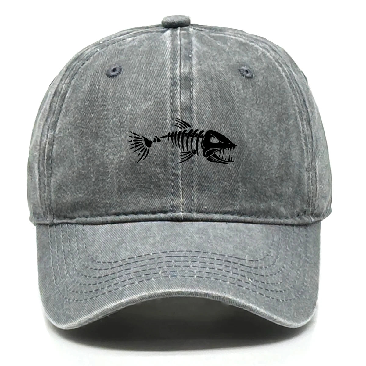 Vintage Washed Fish Skeleton Baseball Cap | Distressed Unisex Snapback Trucker Hat