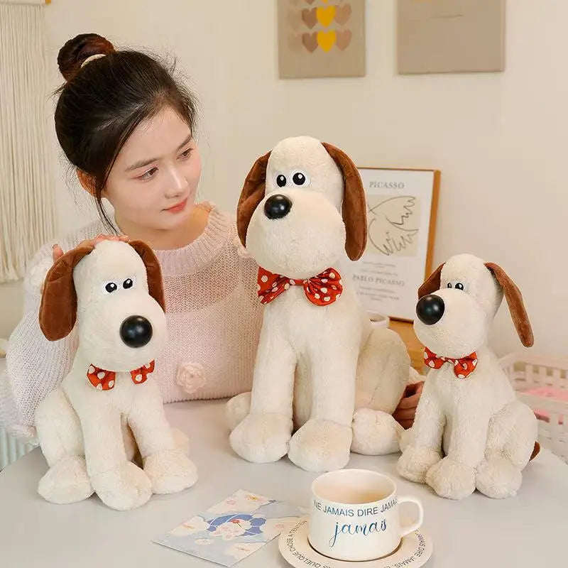 “Latest Sitting Headmaster Dog Plush Toy - 25-40CM Soft Stuffed Animal with Red Polka-Dot Bow Tie, Loyal Companion & Cozy Decor for Kids & Adults”