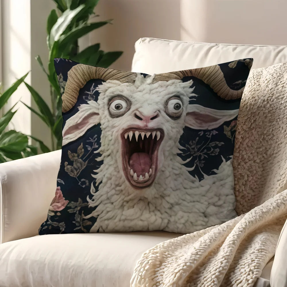 Spooky Goat Face 2D cushion cover For Pillow Sofa Printing Decoration Room Home Office Coffee Shop Car Nordic Simplicity