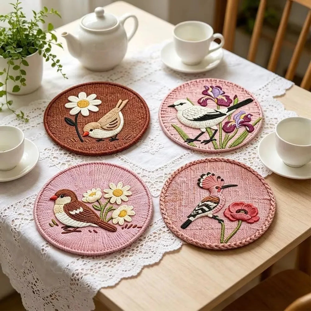 Printed Round Drink Coaster Set of 4 | 12 cm Table Mats for Coffee Cups and Everyday Dining
