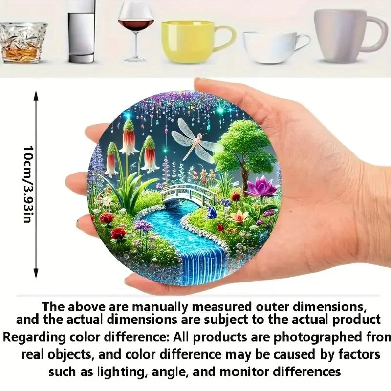 Dreamy Landscape Wooden Coaster Set of 6, 10 cm Printed Scenic Drink Mats for Coffee Tables, Tea Cups and Quiet Home Decor