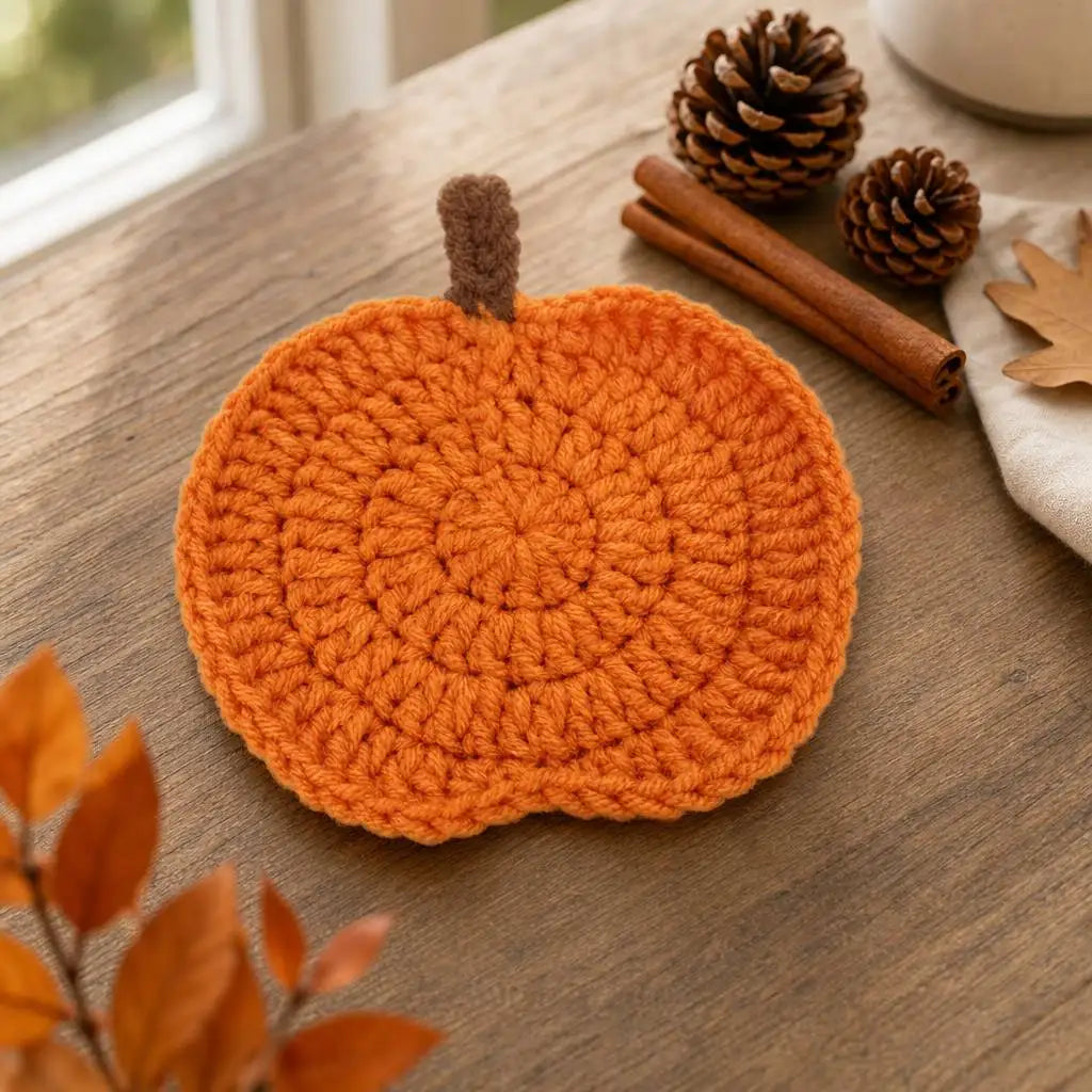 Hand-Knitted Pumpkin Drink Coasters, Set of 6 Autumn Cup Mats for Cozy Coffee Tables and Harvest Gatherings