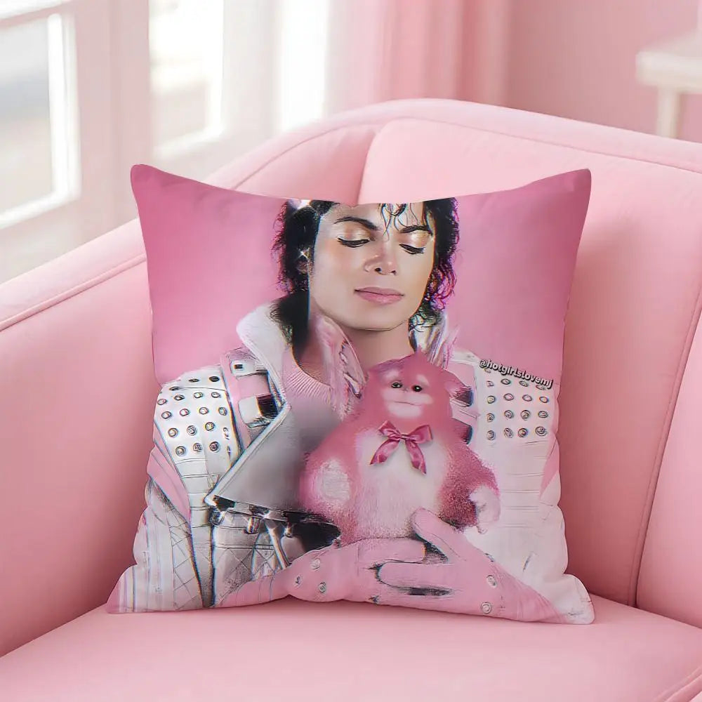 M-Michael J-Jackson Cushion Cover Linen Pillowcase Cover Soft Decor for Sofa Home Room