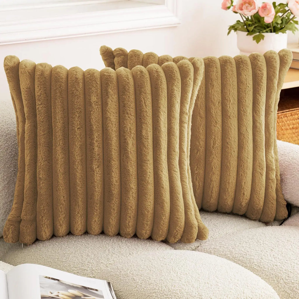 40x40 45x45 Faux Rabbit Fur Square Cushion Cover New Big Thick Striped Super Soft Solid Color Pillow Cover Sofa Decor Pillowcase