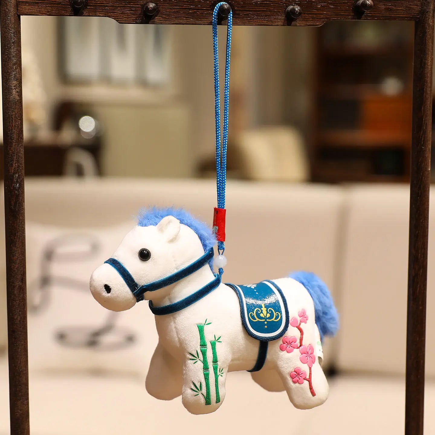 12CM Cute Mini Horse Pendant Keychian Plush Toy Kawaii Lifelike Animal Simulation Stuffed Doll Bag Decor