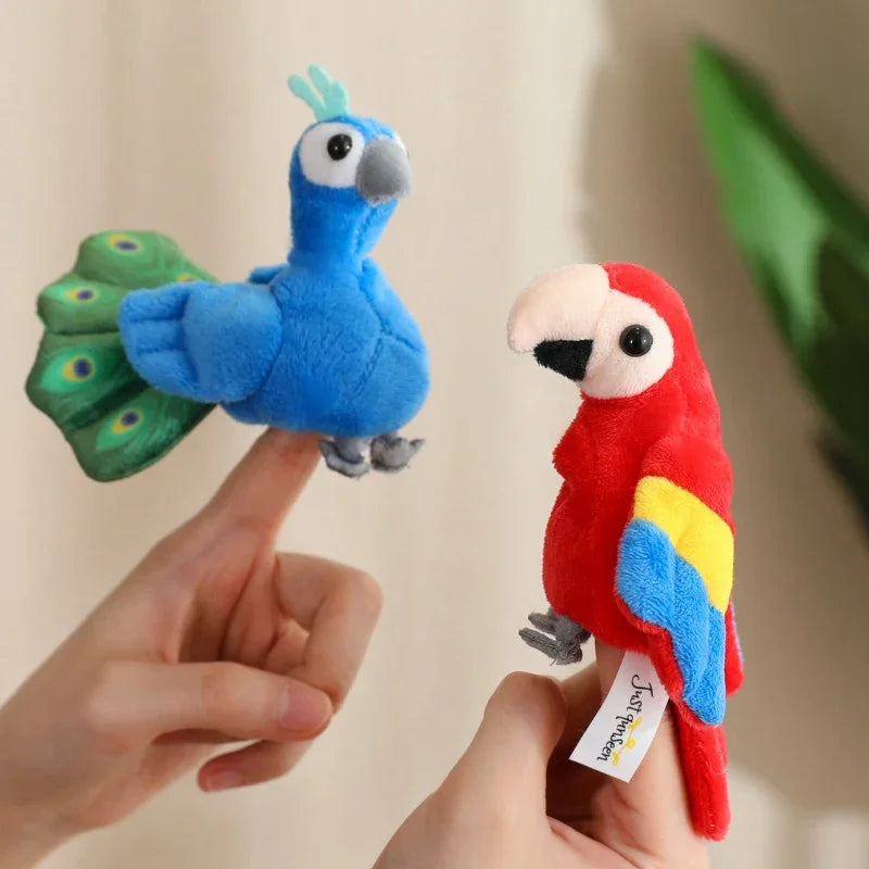 Cute Cartoon Animal Plush Hand Finger Puppet Toys Soft Mini Lifelike Parrot Peacock Shark Octopus Toys Funny Finger Game Props