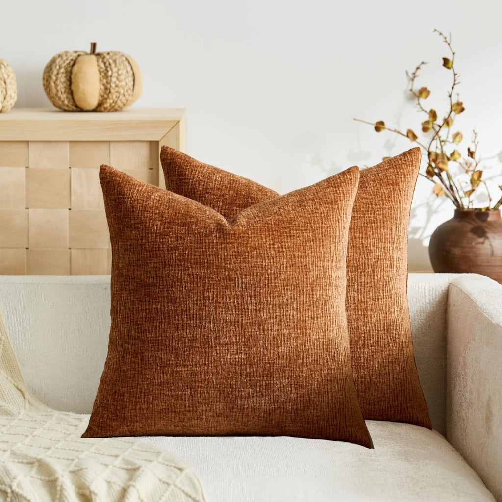 Textured Pleated Chenille Throw Pillow Cover Natural Earth Tone Cushion Case for Sofa Bed Living Room Décor 45x45cm 50x50cm