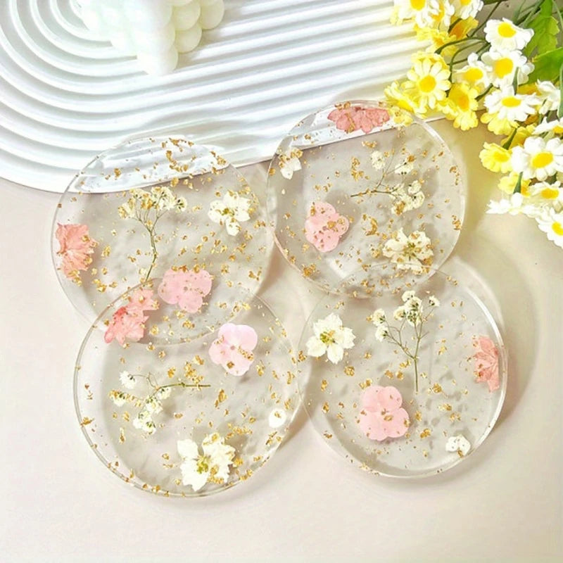Clear Floral Acrylic Drink Coaster, Single Transparent Cup Mat with Delicate Flower Detail for Coffee Tables and Thoughtful Gifts