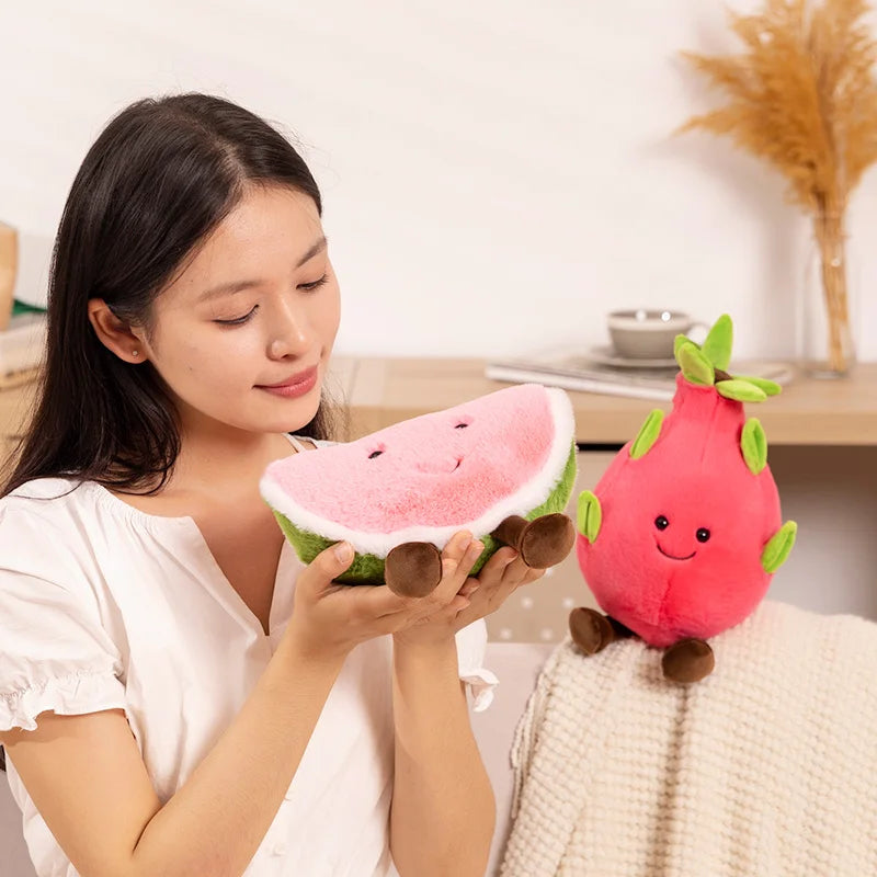 Kawaii Cartoon Fruit Series Plush Doll Cute Vegetable Corn Eggplant Pitaya Peach Pear Banana Watermelon Plush Toy Home Decor
