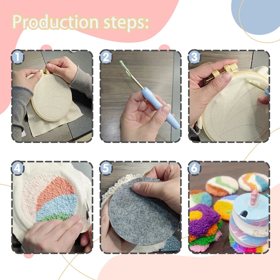 Beginner Punch Needle Coaster Craft Kit for Handmade Tufted Mug Rugs and Cozy Home Decor