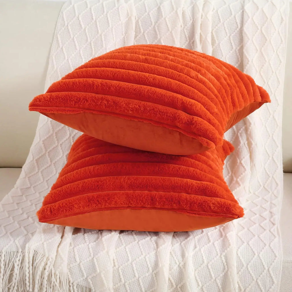 40x40 45x45 Faux Rabbit Fur Square Cushion Cover New Big Thick Striped Super Soft Solid Color Pillow Cover Sofa Decor Pillowcase