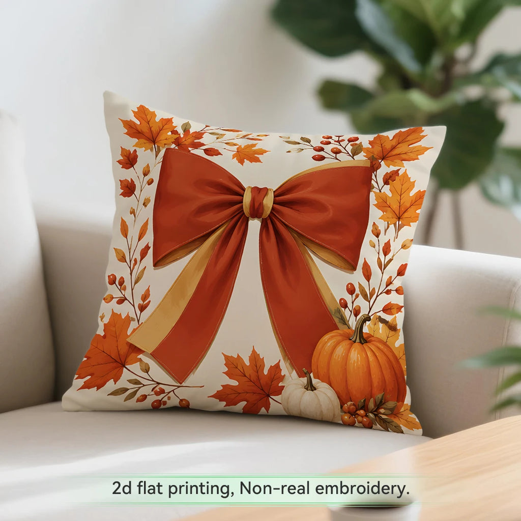 Autumn Ribbon Bow Printed Pillow Covers – 45 × 45 cm