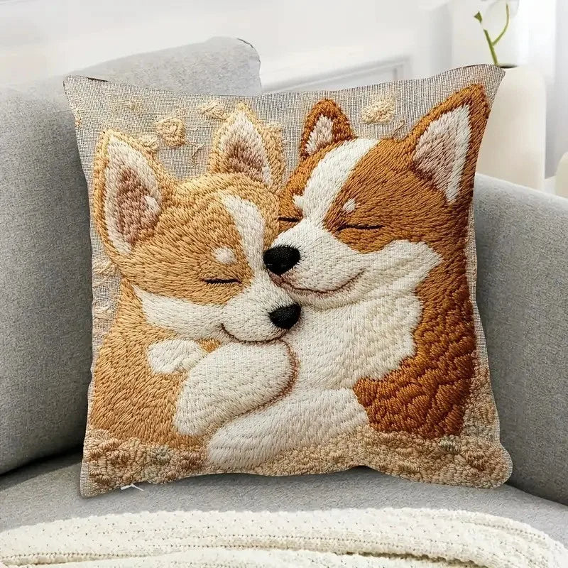 Storybook Animal Stitch-Effect Printed Pillow Cover
