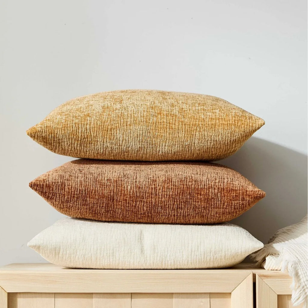 Textured Pleated Chenille Throw Pillow Cover Natural Earth Tone Cushion Case for Sofa Bed Living Room Décor 45x45cm 50x50cm