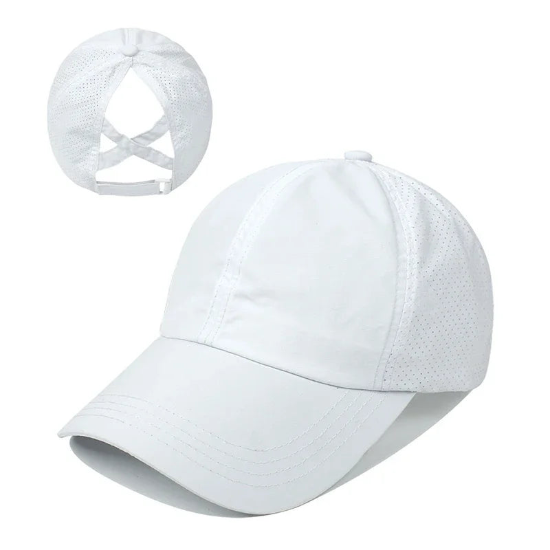 Women’s Quick-Dry Mesh Ponytail Baseball Cap – Cross Strap Athletic Golf Hat