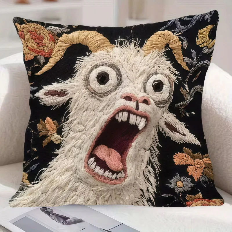 Storybook Animal Stitch-Effect Printed Pillow Cover