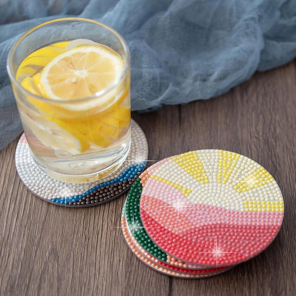 Desert Starry Sky Diamond Painting Drink Coaster Set with Holder for Creative Table Decor
