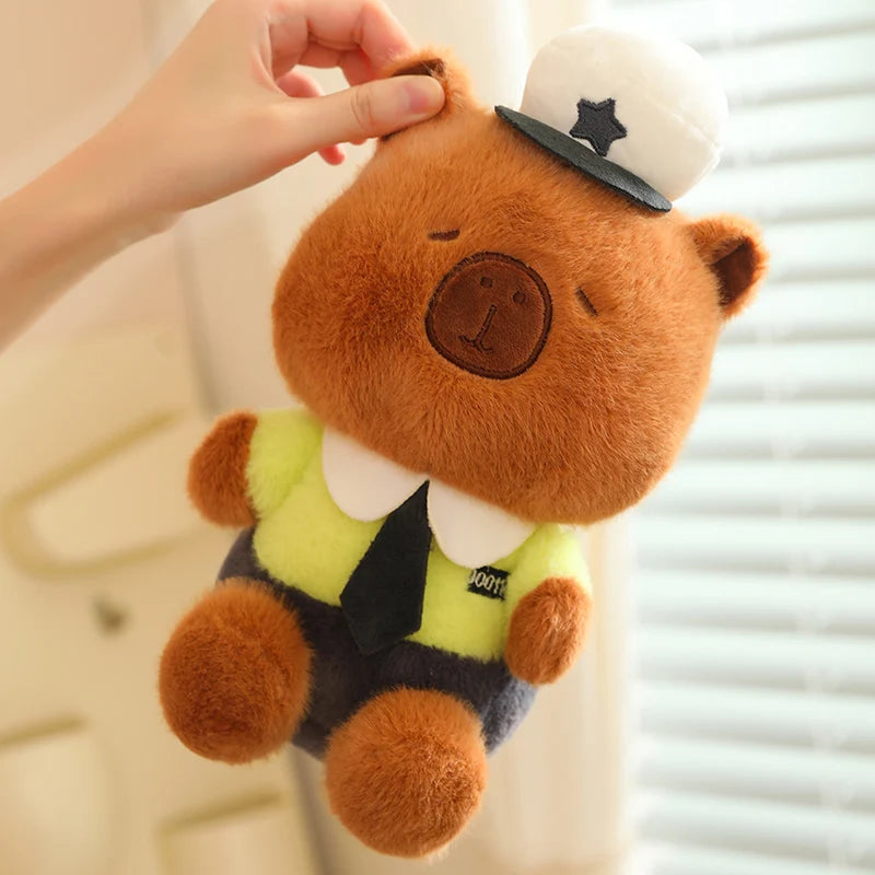 25CM Cute Sitting Capybara Plush Toys Small Capybara Cosplay Policeman Stuffed Doll Wear Uniforms Cartoon Animal Toys