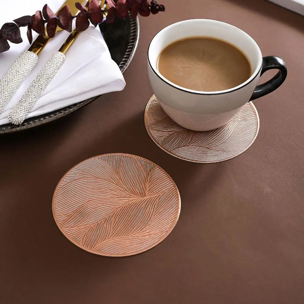 Metallic Tone PVC Drink Coaster, 10 cm Round Cup Mat in Warm Gold, Silver or Rose Gold for Coffee Tables and Everyday Dining