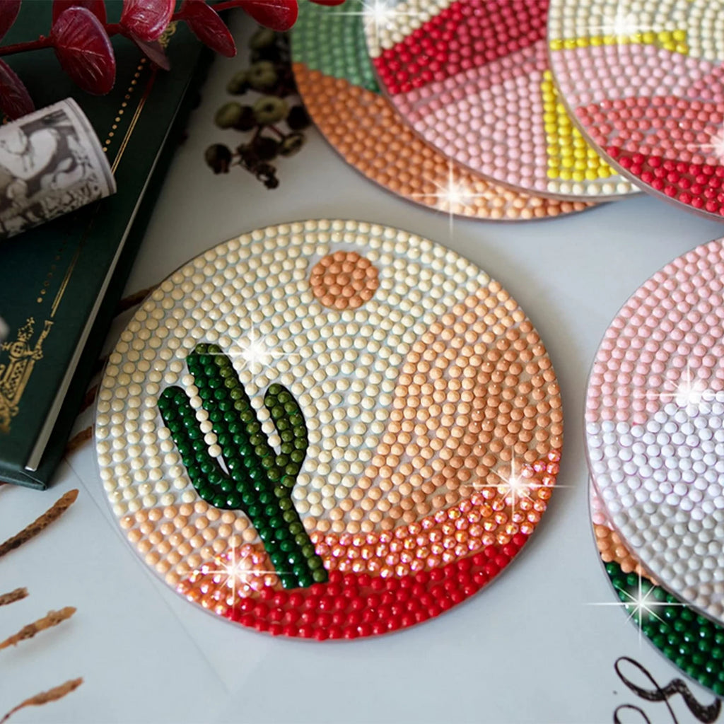 Desert Starry Sky Diamond Painting Drink Coaster Set with Holder for Creative Table Decor