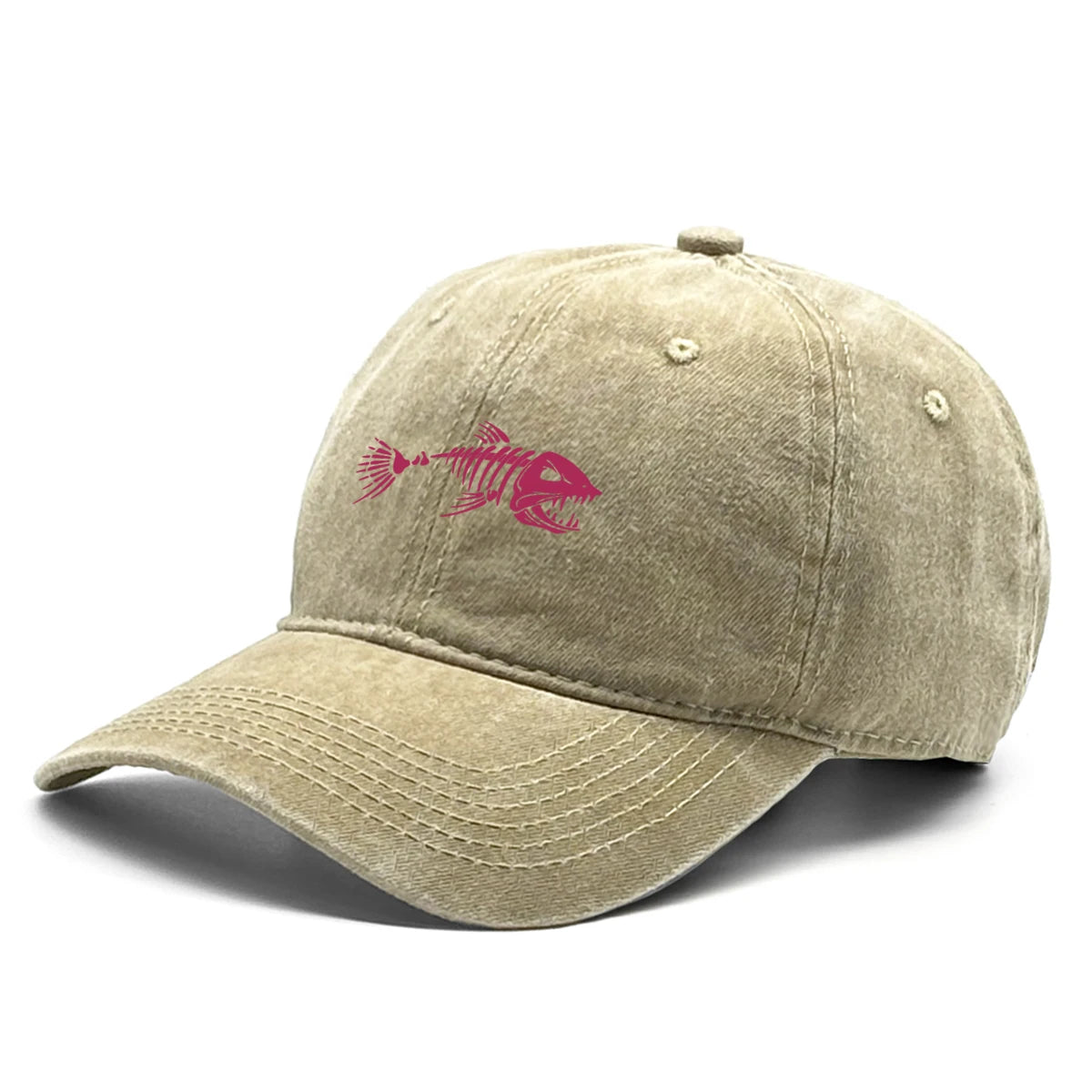 Vintage Washed Fish Skeleton Baseball Cap | Distressed Unisex Snapback Trucker Hat