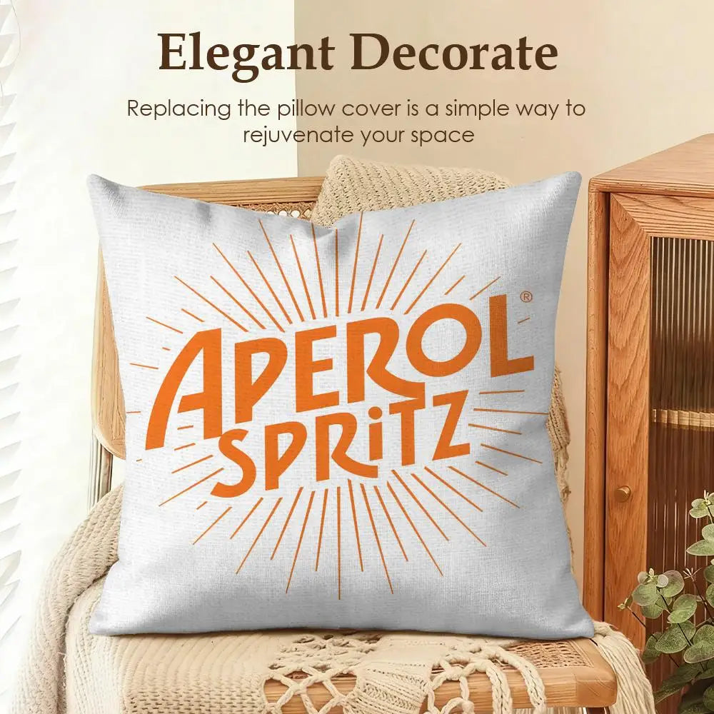 LOGO A-APEROL SPRITZ Cushion Cover Natural Linen Organic Fabric Double-Sided Printing Sofa Home Decor Gift Pillow Case