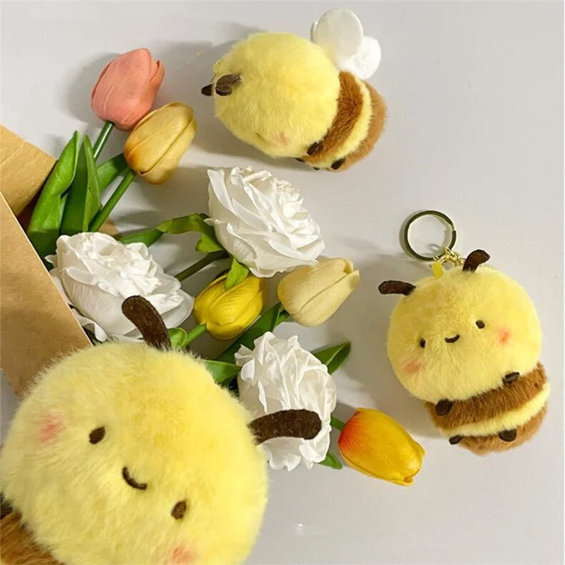 1PCS 8CM Cute Little Bee Doll Plush Toy KeychainPendant Children's Backpack Accessories Holiday Gifts