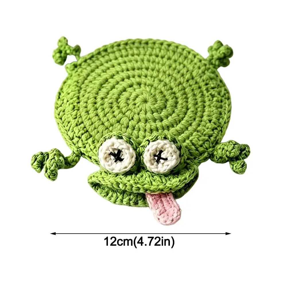 Handmade Crochet Animal Coaster, Cotton Cup Mat for Coffee Tables, Cute Frog Duck Turtle and Woodland Animal Desk Decor