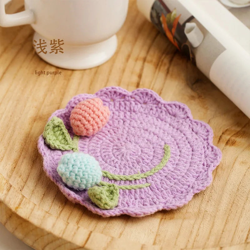 Knitted Flower Pattern Drink Coaster for Coffee Tables Kitchen Decor and Everyday Gifting
