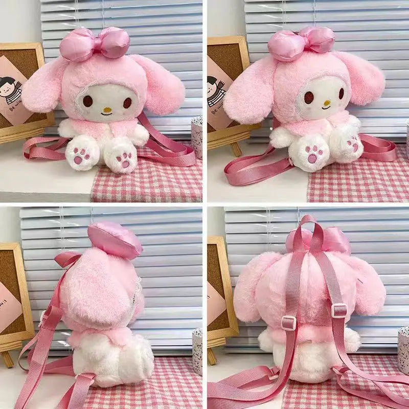 Kawaii Sanrio Melody Plush Backpack Cute Stuffed Animals Dolls Toys Plushie Bag Anime Cartoon Shoulder Backpacks Girl Gifts