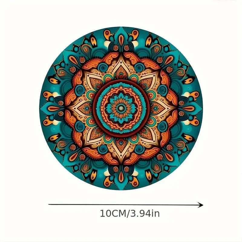 Iridescent Mandala Flower Wooden Drink Coaster Set of 10 for Boho Table Decor and Gifts