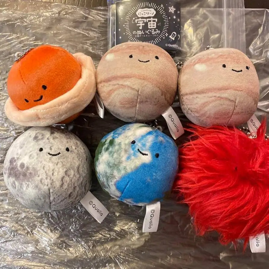 Qualia capsule toys cute plush space star planet round stuffed small eyes smiling face Mercury Earth Moon Sun BC pendant figures