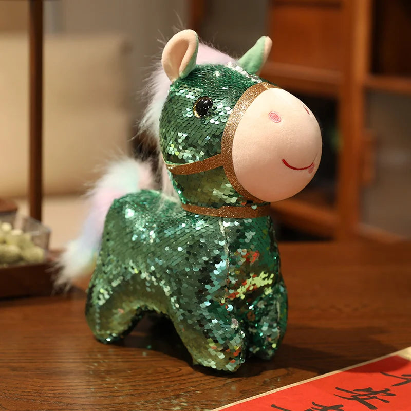 Sparkling Iridescent Glitter Horse Soft Plush Toy Calming Stress Relief Hug Pillow Cute Pendent Bag Home Decor Gift