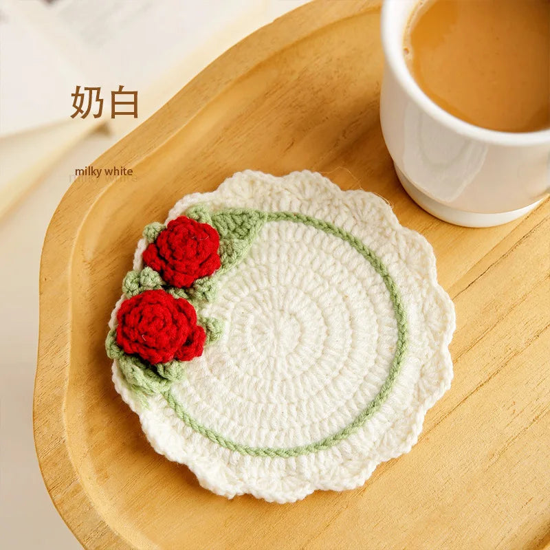 Knitted Flower Pattern Drink Coaster for Coffee Tables Kitchen Decor and Everyday Gifting