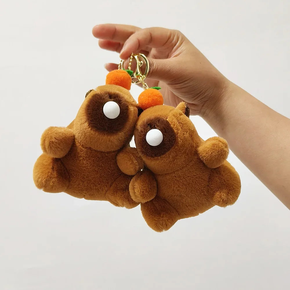 Cute Stuffed Animals Plush Capybara Keychain 12cm Cartoon Simulation Capybara Pendant Snot-Pulling Cute School Bag Pendant