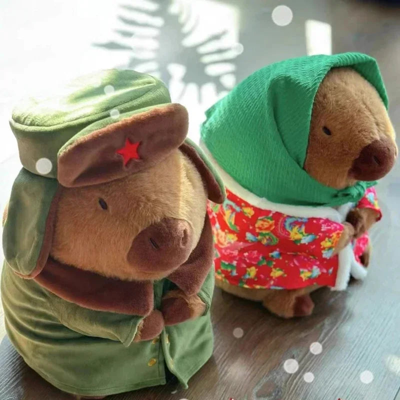 25cm/9.84in Kapibala Capybara Plushie Toy Jacket Military Overcoat Pillow Doll Plush Cute Ornaments Cartoon Valentines Gift