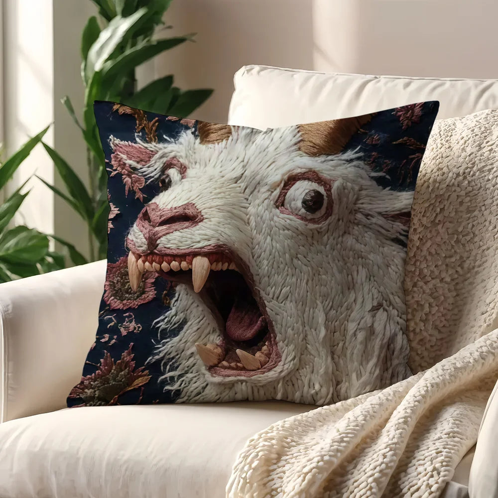 Spooky Goat Face 2D cushion cover For Pillow Sofa Printing Decoration Room Home Office Coffee Shop Car Nordic Simplicity