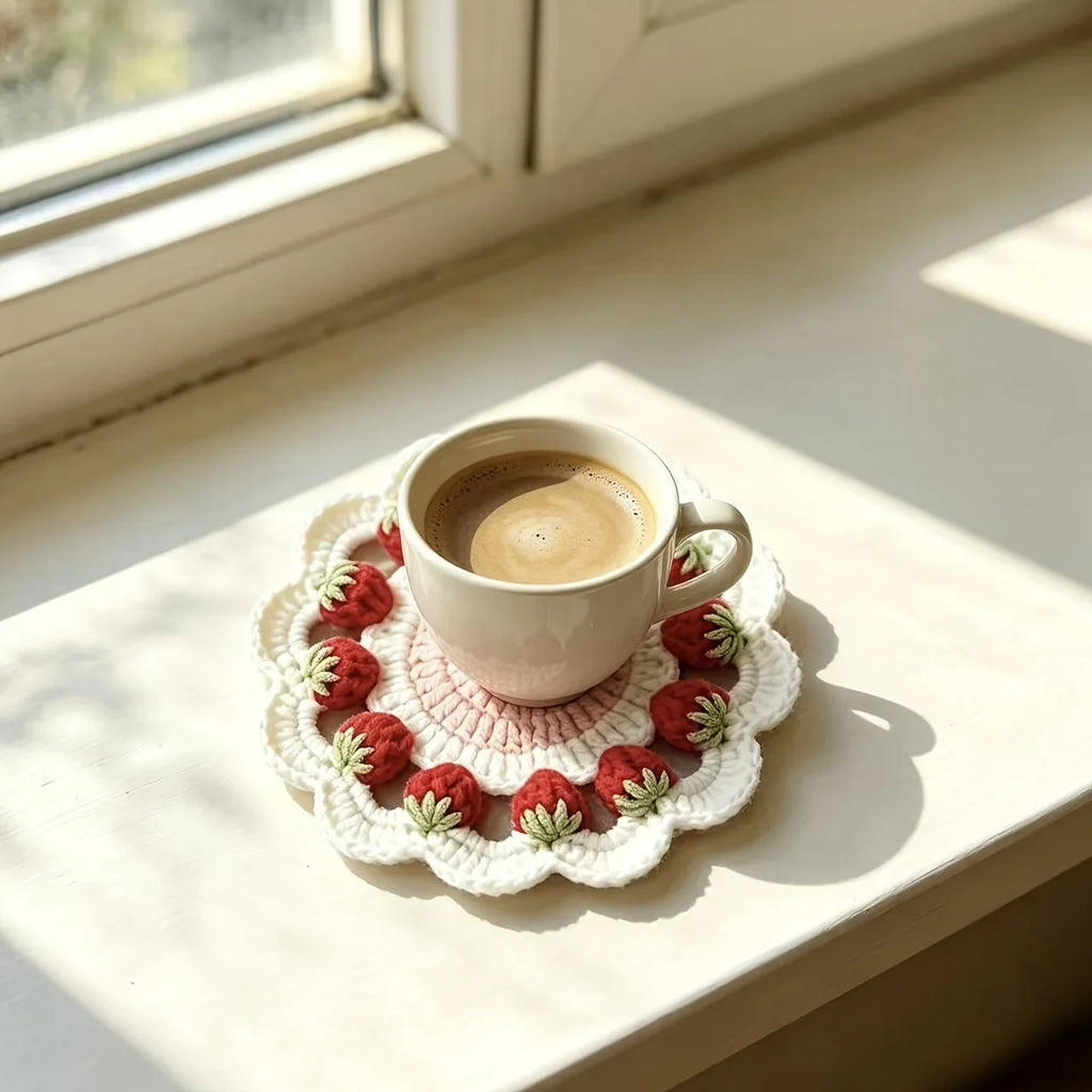 Pink Floral Crochet Style Drink Coaster for Coffee Tables Kitchen Decor and Gift Giving