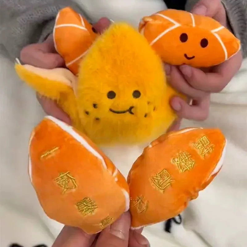 Cute Fruit Orange Plush Doll Pendant Removable Peeling Fruit Stress Relief Doll Plush Toy Backpack Decoration Pendant  Gifts