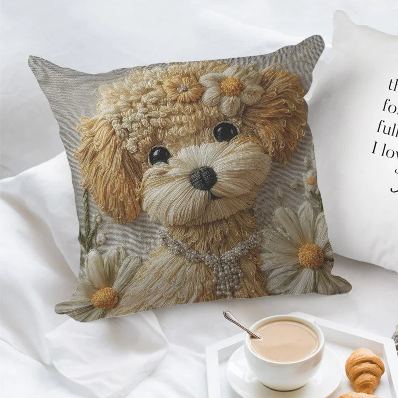 Storybook Animal Stitch-Effect Printed Pillow Cover