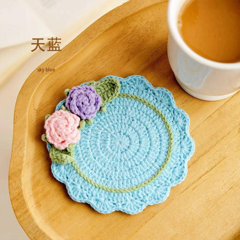 Knitted Flower Pattern Drink Coaster for Coffee Tables Kitchen Decor and Everyday Gifting