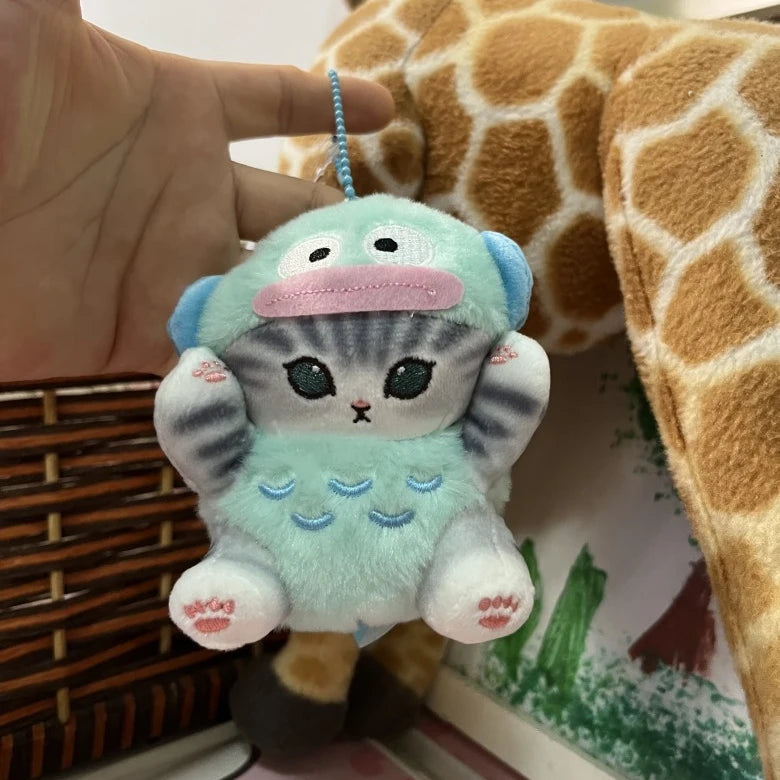 “12cm Sanrio-Style Transforming Cat Plush Toys - Cute Costume Cat Stuffed Animals, Mini Plush Keychain/Backpack Pendant for Kids & Kawaii Lovers”